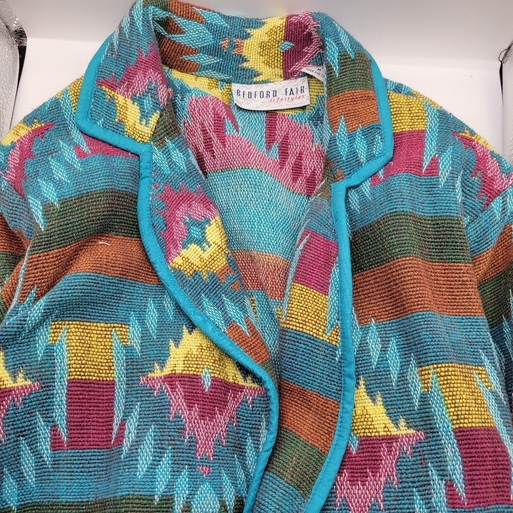 VTG Bedford Fair Womens Blazer Jacket L/XL? Woven Tapestry Southwestern Boho - Picture 11 of 11